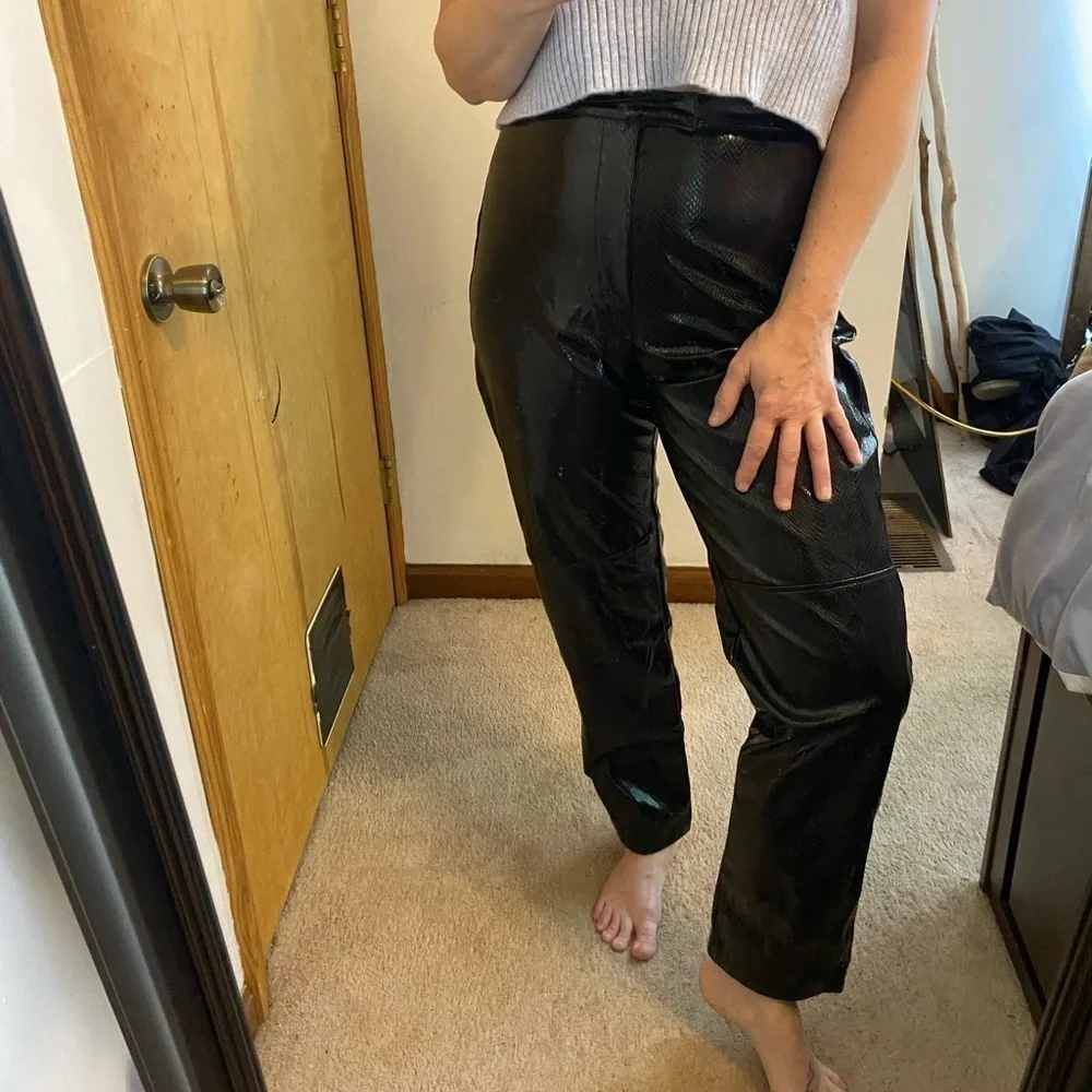 1980s Black Snake Skin Pleather High Waisted Pants